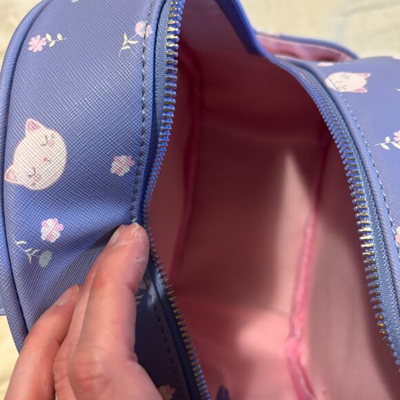 💜 UNDER ONE SKY Lavender Cat Print Mini Backpack with Pom-Pom 🌸 - Picture 5 of 5
